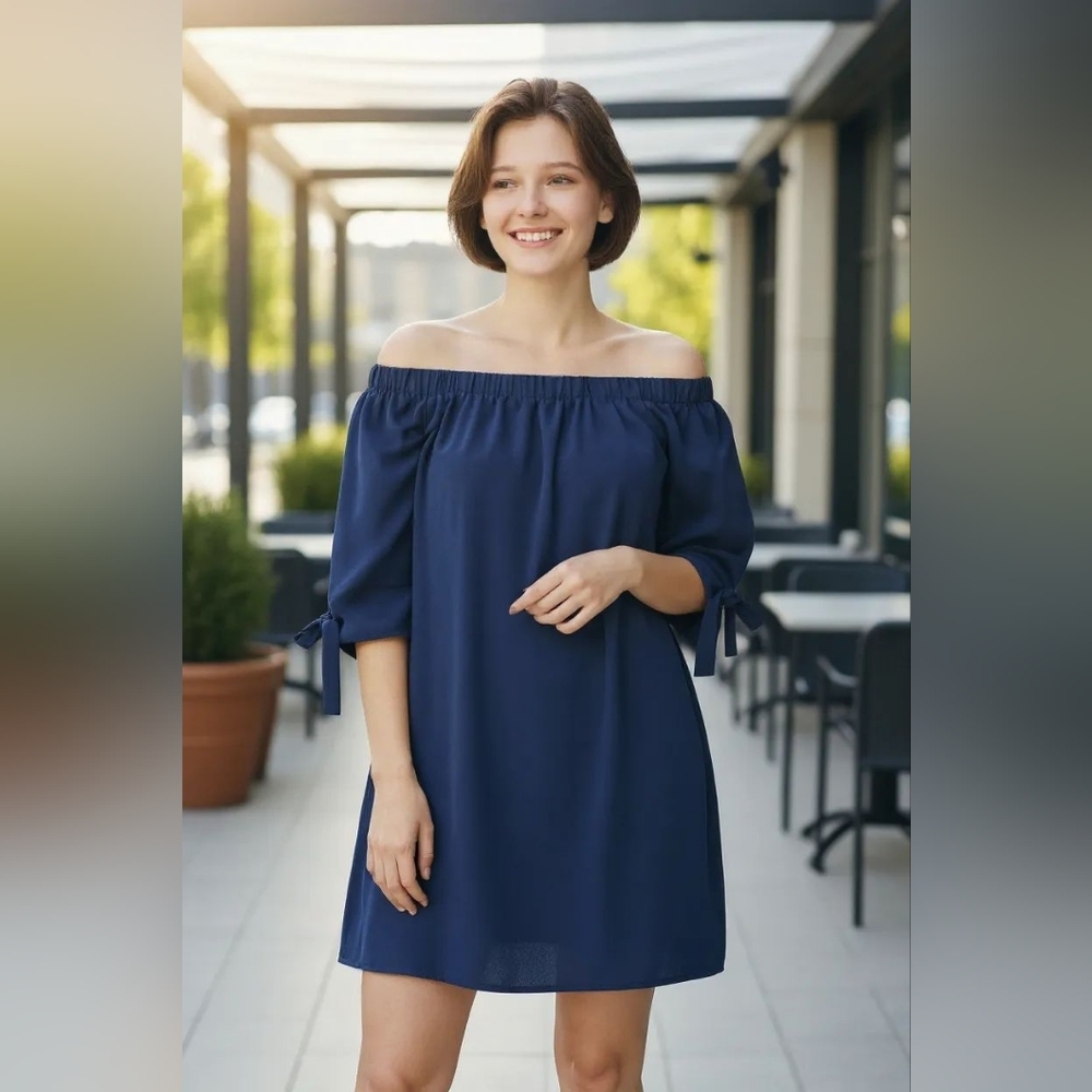 Vince Camuto Blue Off-Shoulder Dress, Navy, Size 8